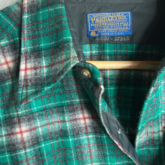 Vintage Pendleton Wool Teal Green |Gray Plaid Men's 60’s -70’s Button Down Shirt - Picture 11 of 17